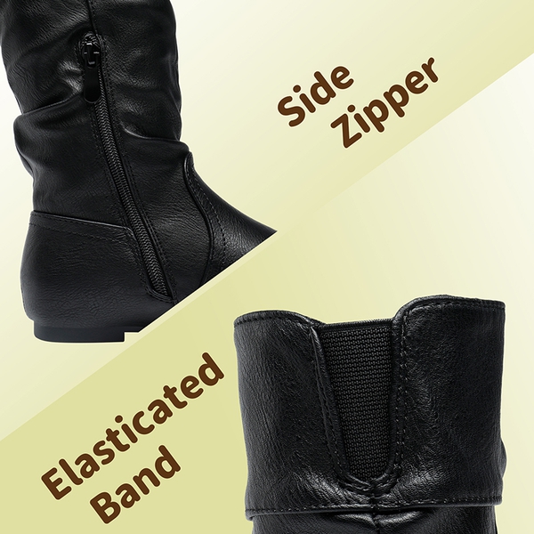 Girls Knee High Boots - BLACK PU - 3